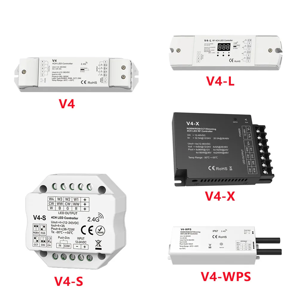 Skydance 4 Channel RGBW Led Controller V4 V4-L V4-X V4-S 2.4G RF Remote Dimmer 4 in 1 Conrtroller For RGB RGBW Strip