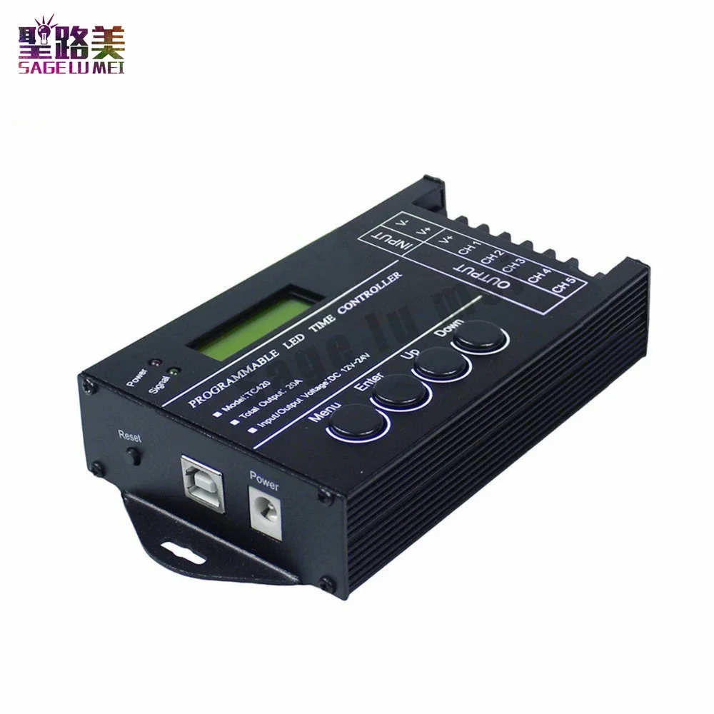 TC420 Time Programmable RGB LED Controller DC12V-24V 5Channel LED Timing Dimmer Total Output 20A Common Anode with USB Wire