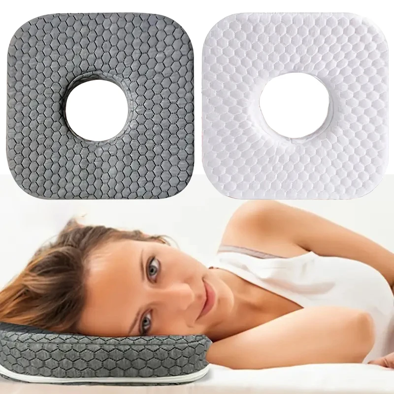 

Ear Piercing Pillow Memory Foam Filled for Side Sleepers Square Pillow with Ear Hole Ear Guard Sleep Pillow for Ear Pain People