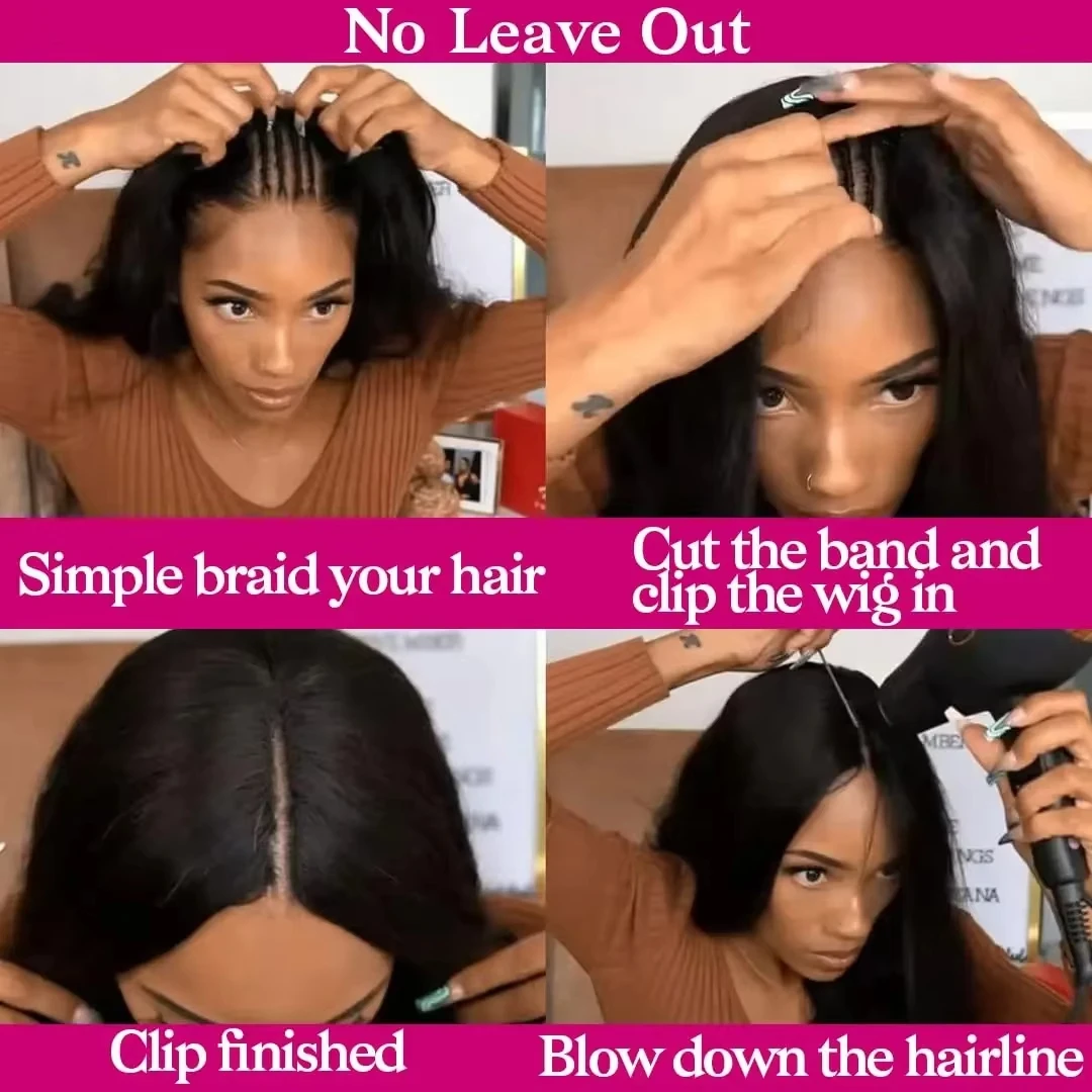 Silkwave Straight V Part Human Hair Wig Glueless Upgrade Human Hair No Leave Out Head Clip In Half Wig Brazilian For Women view 4