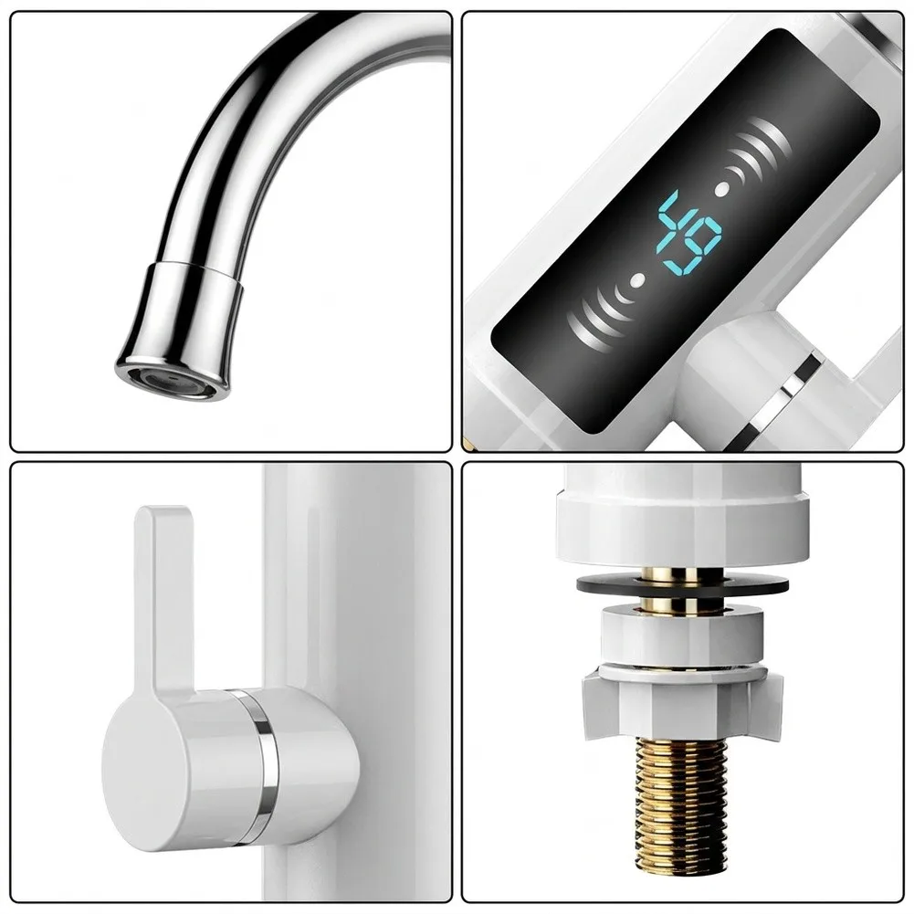 for White Electric Faucet for instant Hot Water Digital Temperature Readout 360 Degree Swivel Arm 22 12 28cm Easy Setup Design