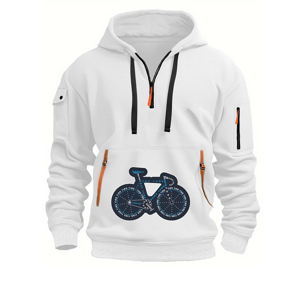 Bicycle Anatomy Shirt Cute Cycling Is Life 2025 Men's New Half-zip Pullover Spring Autumn Fashion Multi Pocket Design Hoodie