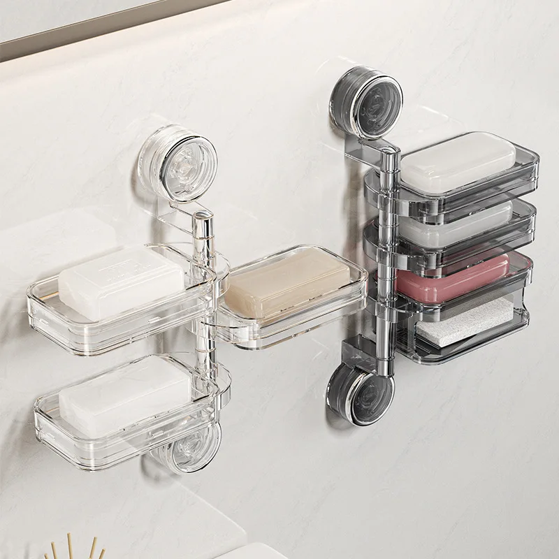 

Bathroom Suction Cup Organizer Multi-layer Design Strong Load-bearing Wall-Mounted Bathroom Shelf Storage Soap Draining Rack
