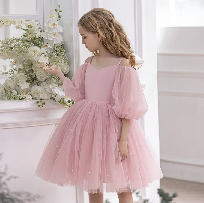 

New Baby Summer Girls Pink Teenage Flower Dress, Princess Kids Fashion Party Dresses 8-12T