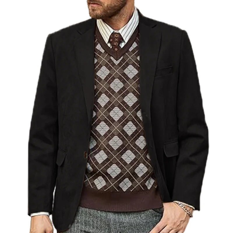 Men\'s Autumn Blazers Casual Suit Suede Jacket Lined Vintage Men\'s Office Jackets Streetwear Euro Size Coat Men\'s Clothing M-2XL