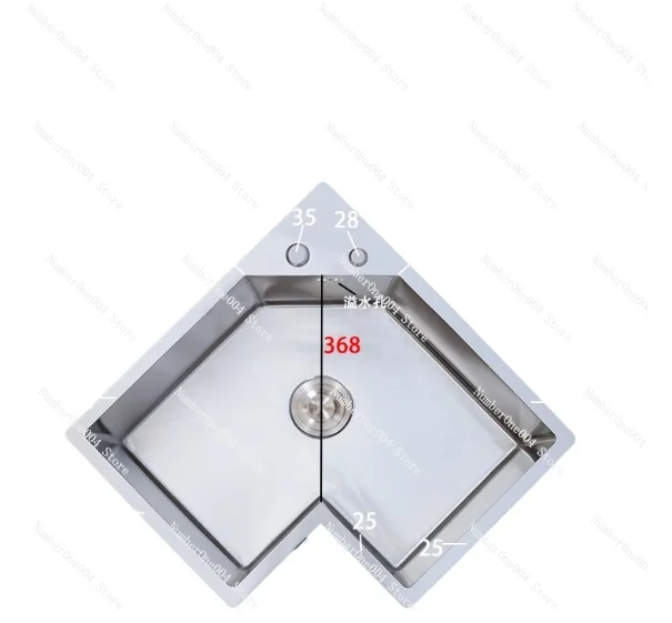 

For Kitchen Corner Special-shaped Sink L-shaped Corner Sink Large Single Tank 304 Stainless Steel Custom-made Dishwashing Basin