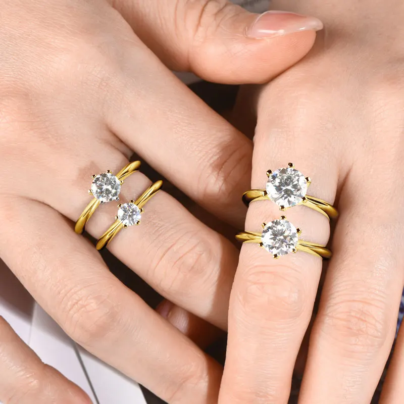 سوليتير 3ct 2ct 1ct مويسانيتي خاتم الزواج للنساء 925 الفضة مطلي 18K الذهب إثارة خواتم الماس إصبع وعد مجوهرات