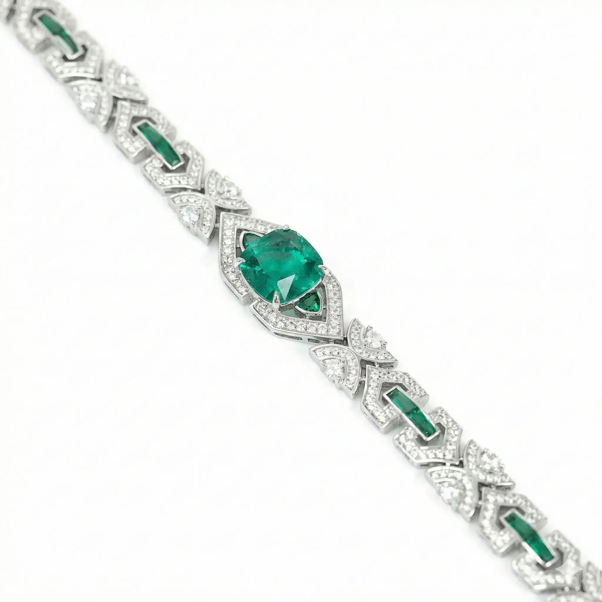 

Vintage Art Deco Artificial Emerald Bracelet Luxury 925 Sterling Silver Statement Fine Jewelry for Women's Proposal Wedding Gift