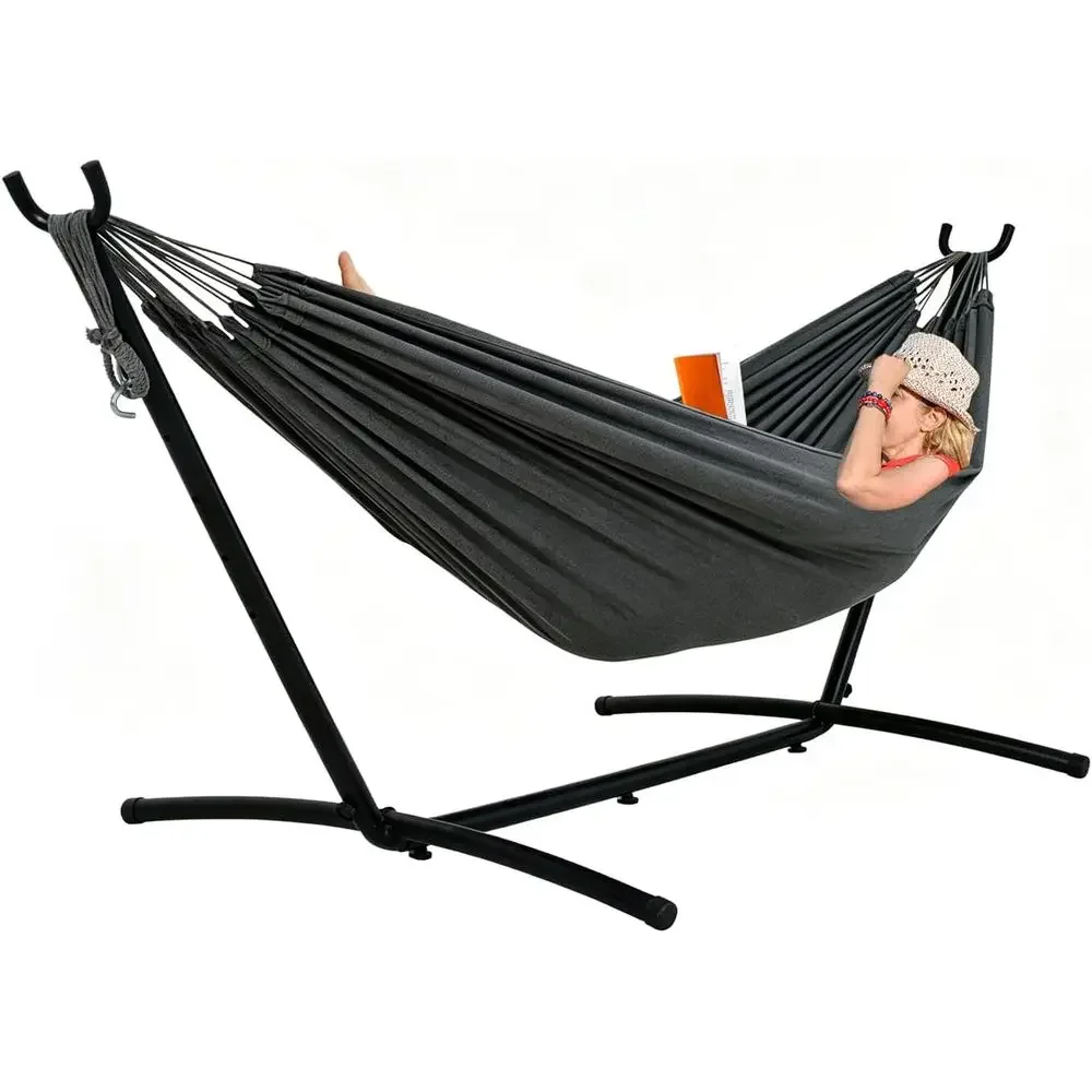Portable Hammock with Stand for Outdoor and Indoor Use, Carrying Bag and Pillow Included, Supports Up to 450 lbs, Grey