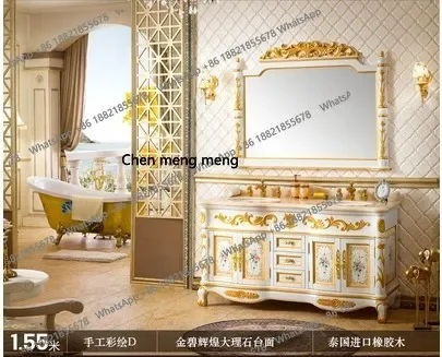 European bathroom cabinet combination antique oak solid wood bathroom cabinet floor-to-ceiling washbasin cabinet