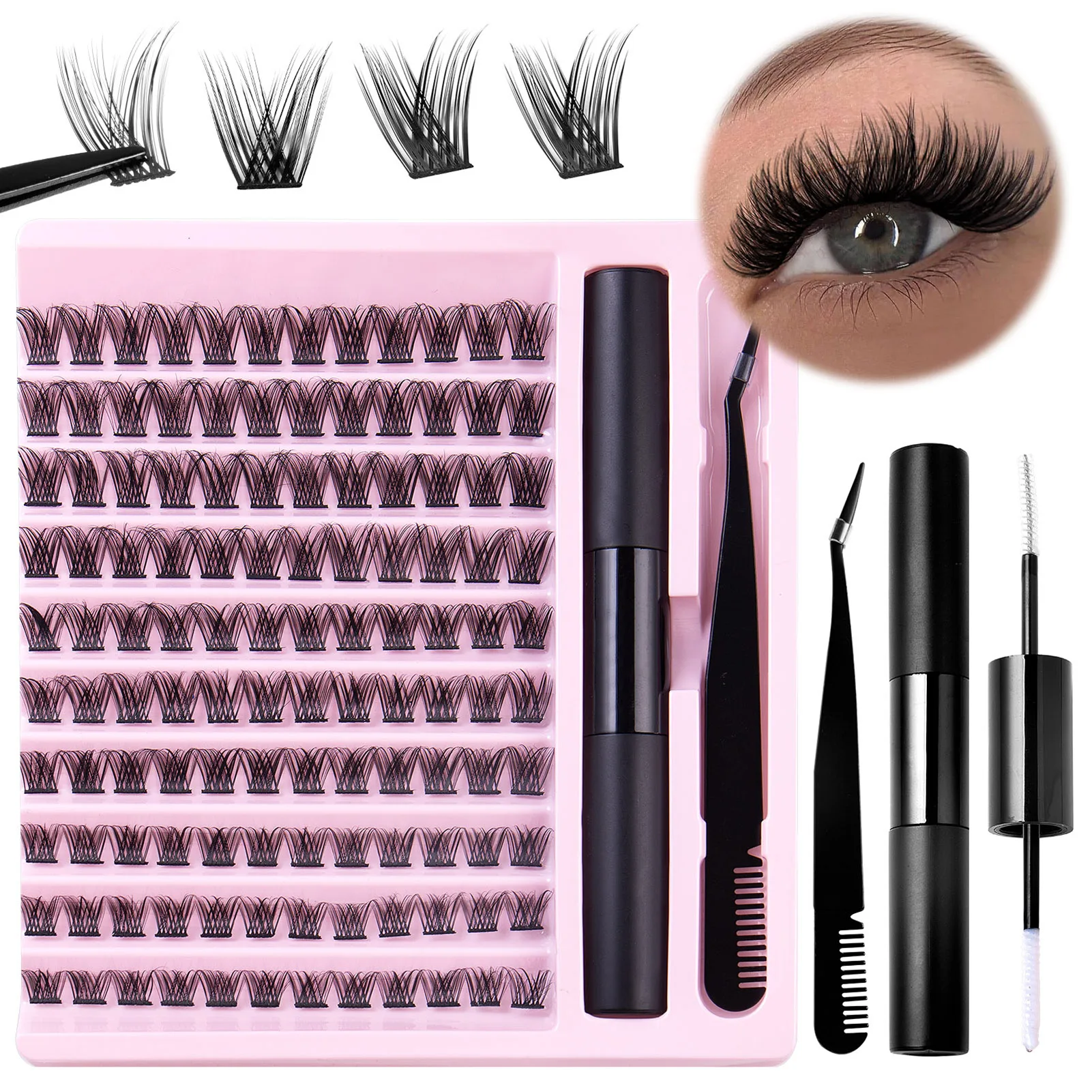 10 Rijen Cluster Wimpers Verbinden En Afdichten Wimperlijm Wimperverlenging Lash Clusters Pincet Tools Kit Voor Professionele Make-Up