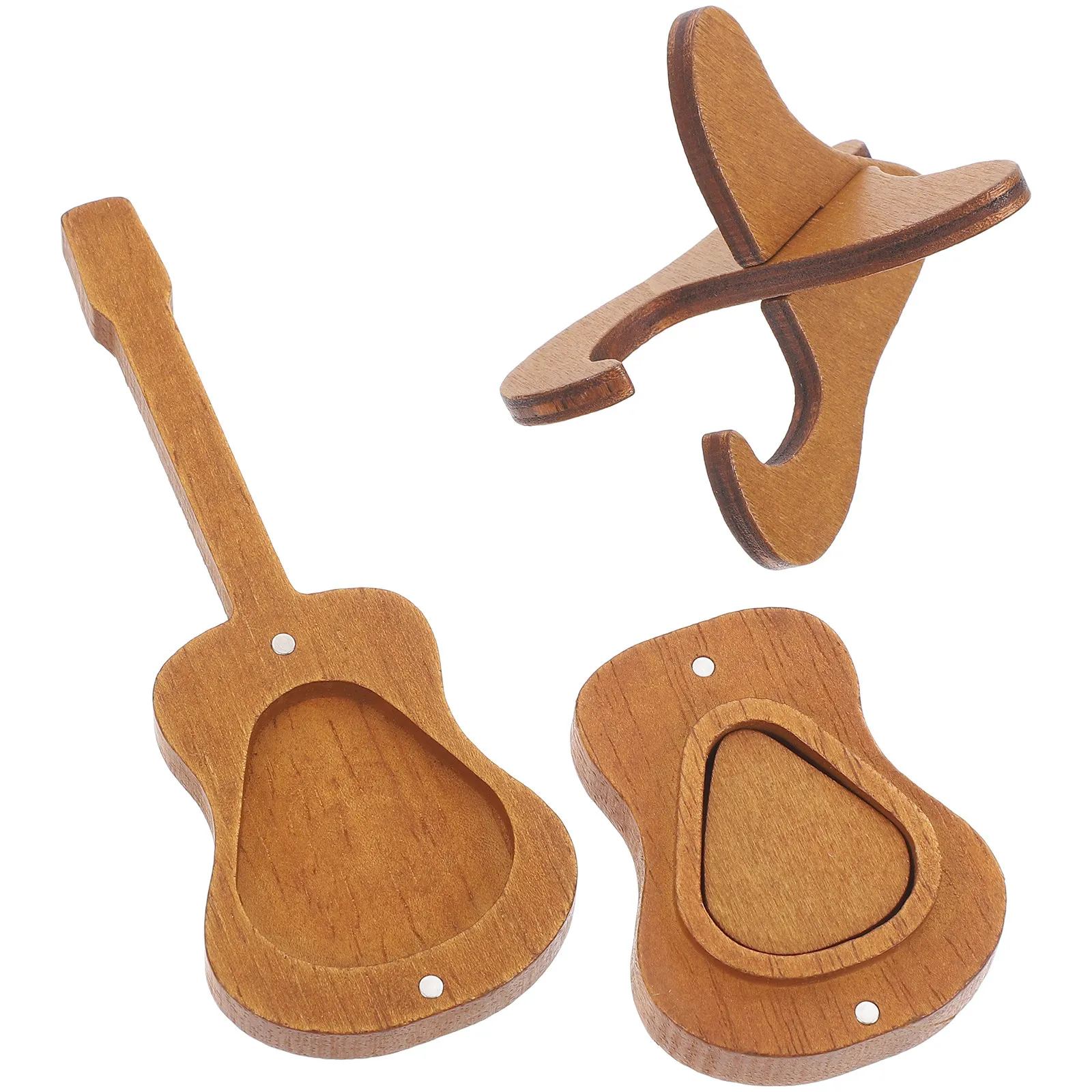 

1Set Guitar-Shaped Wooden Pick Holder Case Smooth Easy-Clean Design with Grooved Interior for Acoustic Electric Bass Guitar