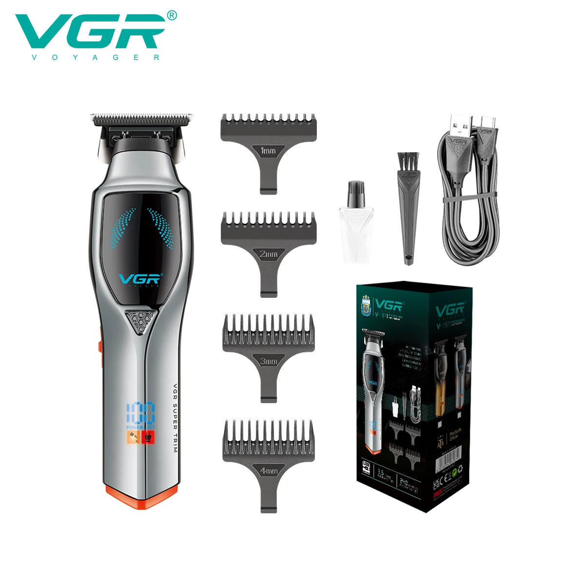 VGR-187 Original Powerful Hair Clipper For Men Cordless Professional Beard Hair Trimmer Haircut Machine Rechargeable