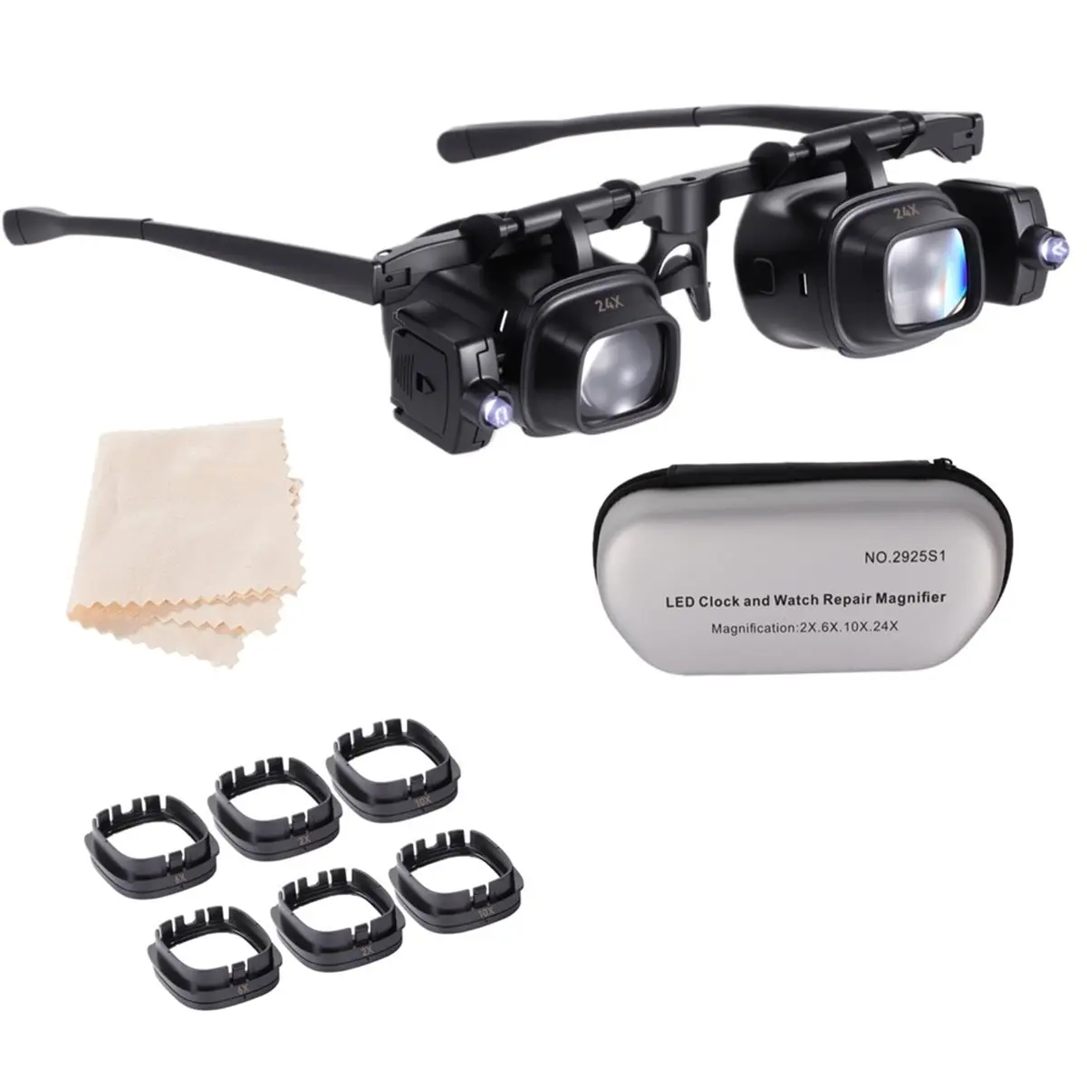Fits for Led Light Magnifying Glasses Adjustable Angle, Interchangeable Lens (2X 6X 10X 24X), Ideal for Jewelry Watch Repair