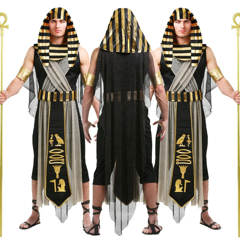 M-XL Ancient Egyptian Pharaoh Cosplay Costume for Men Medieval Greek Queen Halloween Carnival Party Couple Outfits