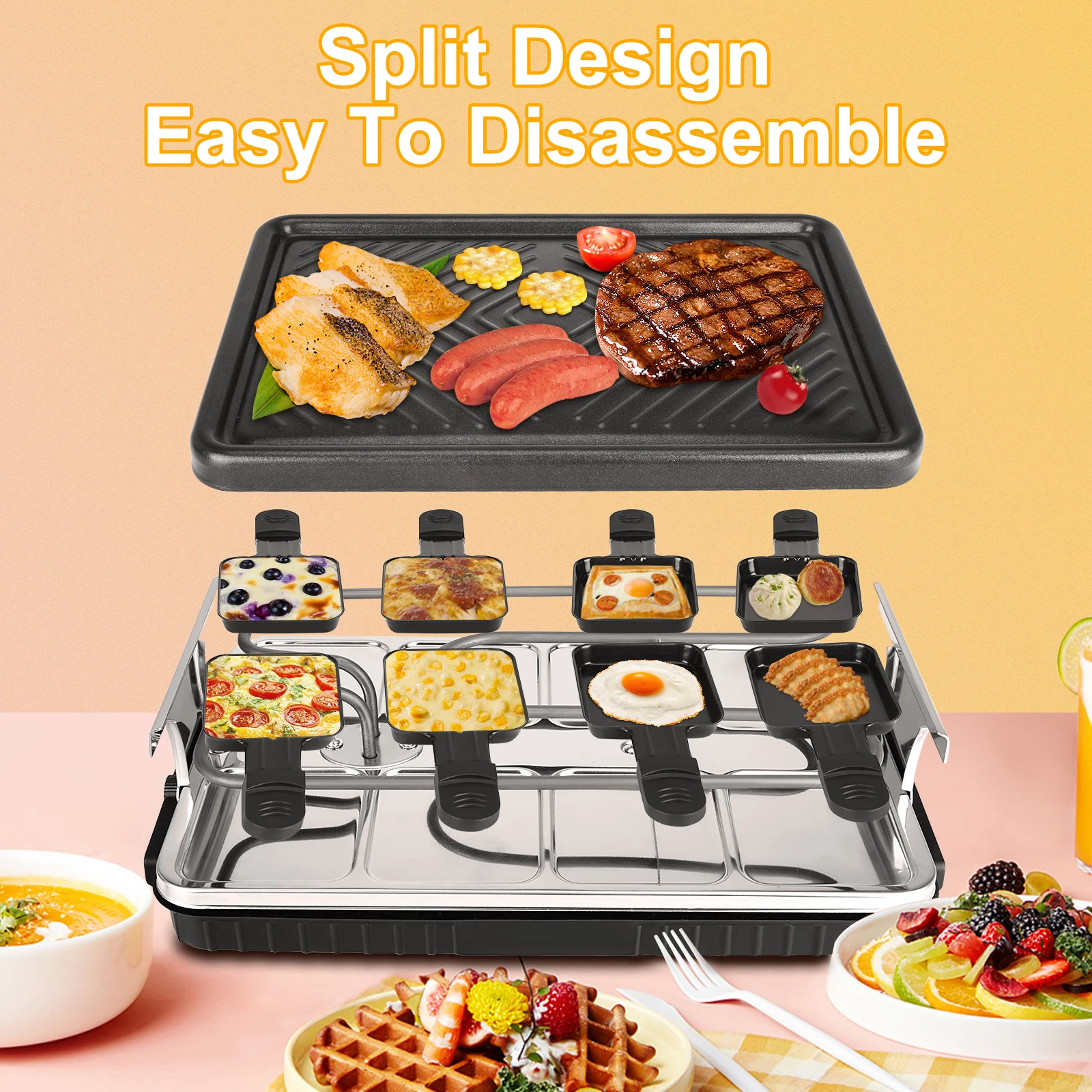 Grill Korean BBQ Grill Indoor Cheese Raclette For 8 Person Non-Stick Surface Temperature Control Safe