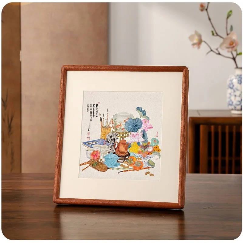 Solid Wood Black Walnut Rounded Corner Square Picture Frame - Decorative Art Mounting Frame for Home Tabletop Display