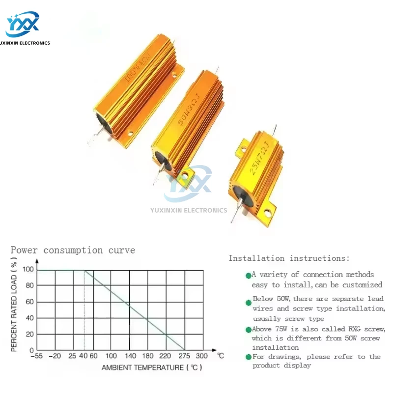 1PCS RX24 Power Resistor 10W 25W 0.01R to 100K Aluminum Shell Resistencia for DIY Electronics LED Braking Load Heatsink Project