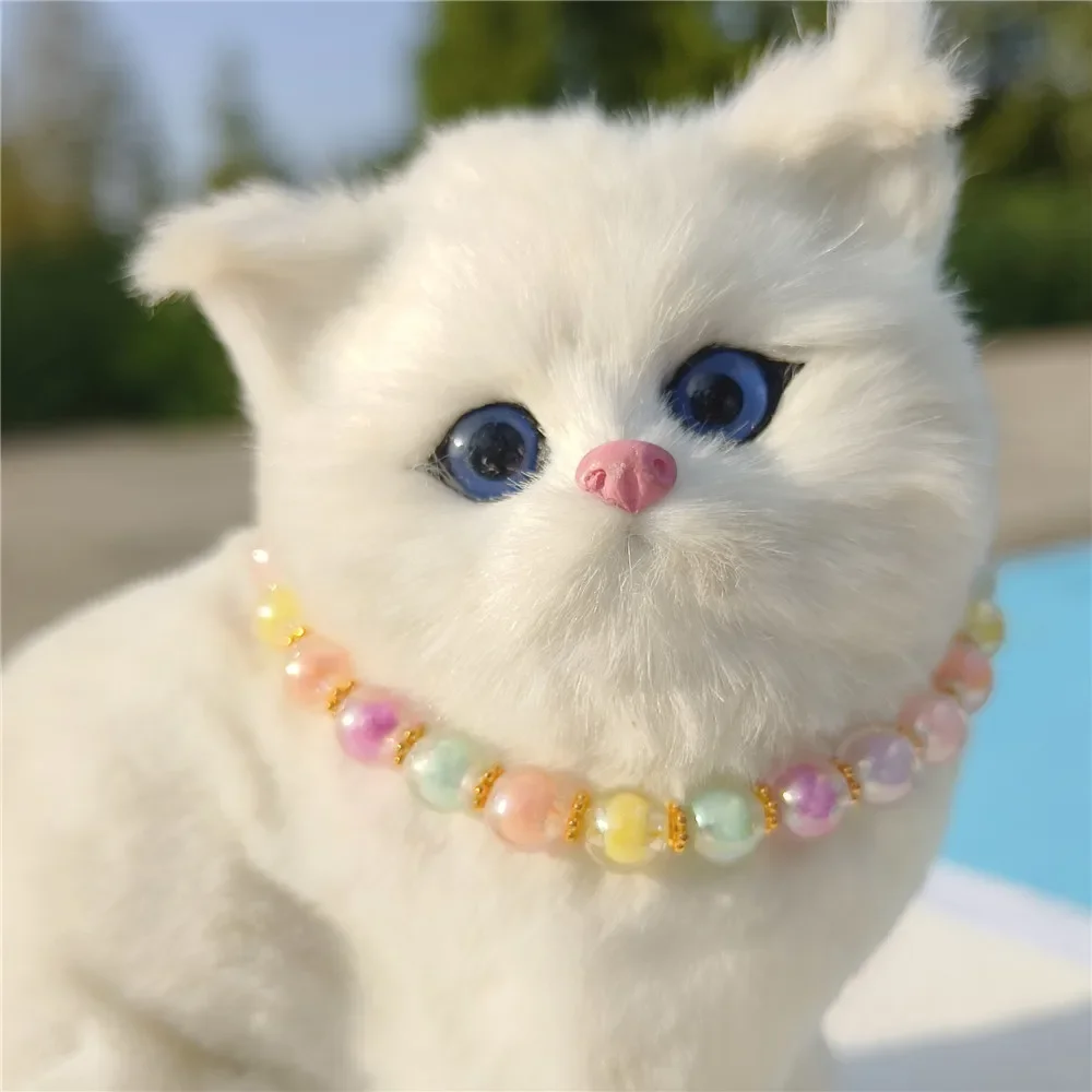 Fashion Colorful Pearl Pet Cat Collar Pearl Kitty Necklace Cat Gift Pet Festival Accessories Dog Collars Chain Cat Accessories