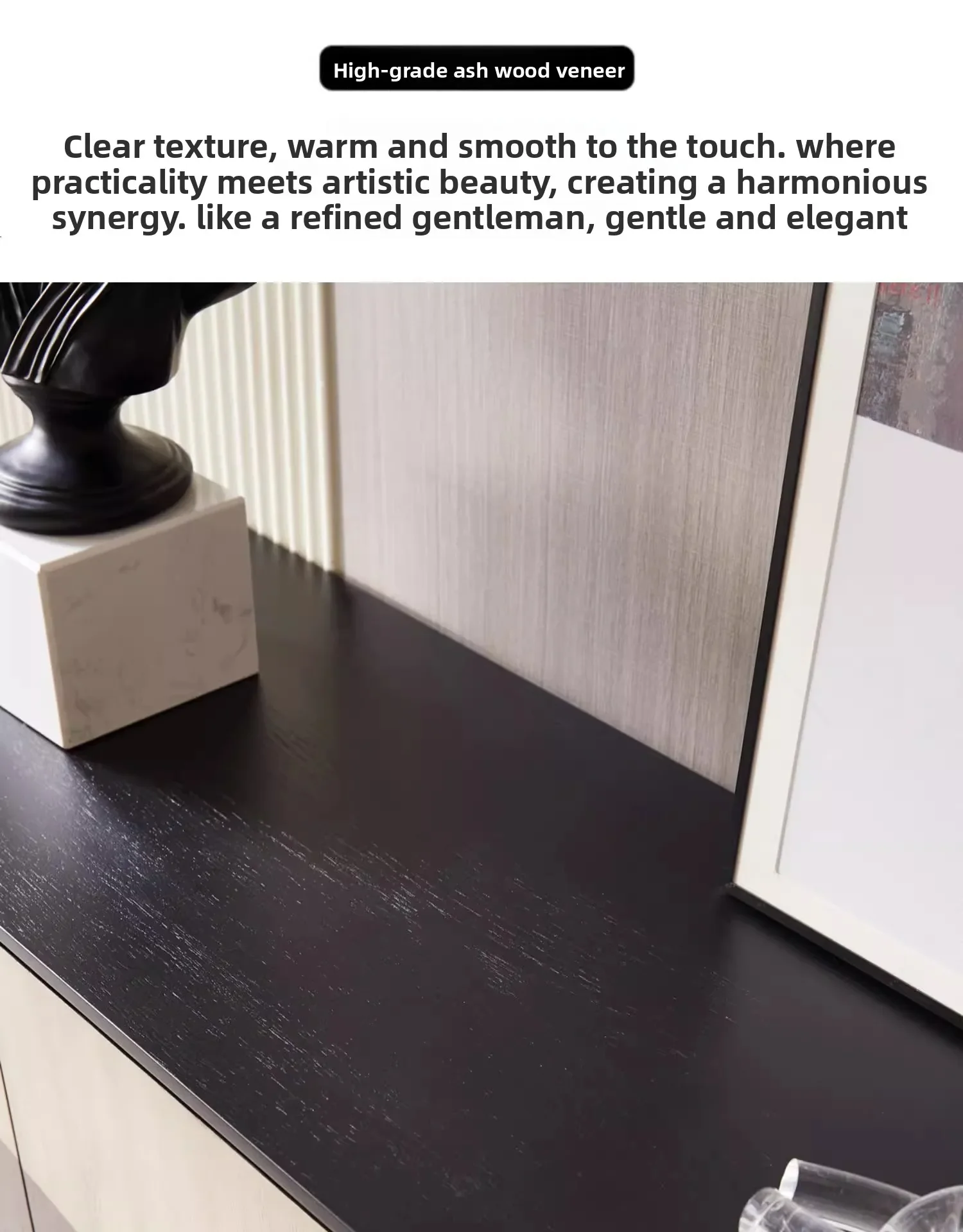Modern simple solid wood TV cabinet high black living room small apartment minimalist floor cabinet