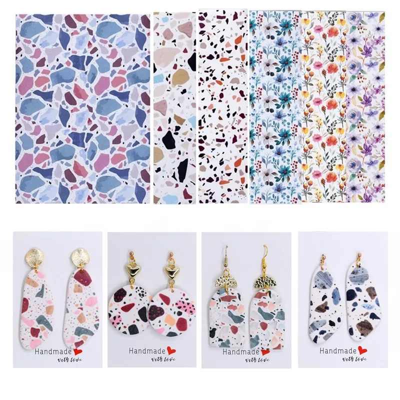 SNASAN 3pcs Different Watercolor Transfer Paper For Polymer Clay Jewelry Printing Paper Soft Pottery Earrings Handmade DIY