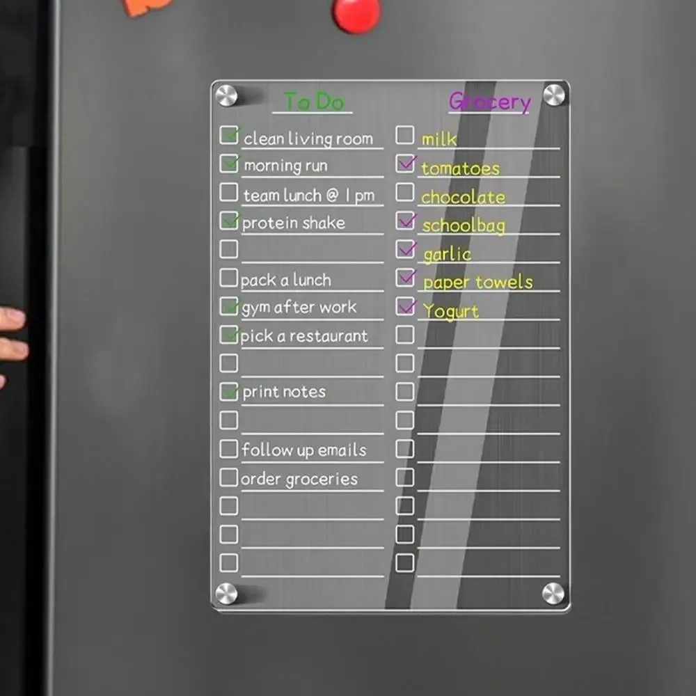 Reusable Fridge Weekly Calendar Multifunctional Transparent Magnetic Acrylic Weekly Planner Removable Frameless