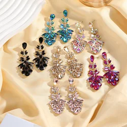 Luxury colored crystal Women's earring jewellery water drop alloy flower earrings for women trendy 2025 party sparkling Jewelry