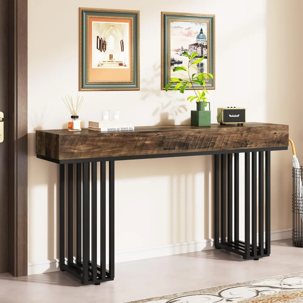 55-Inch Console Table for Entryway, Industrial Hallway Table with Stylish Metal Frame,Sofa Foyer Table for Living Room, Entrance image 3