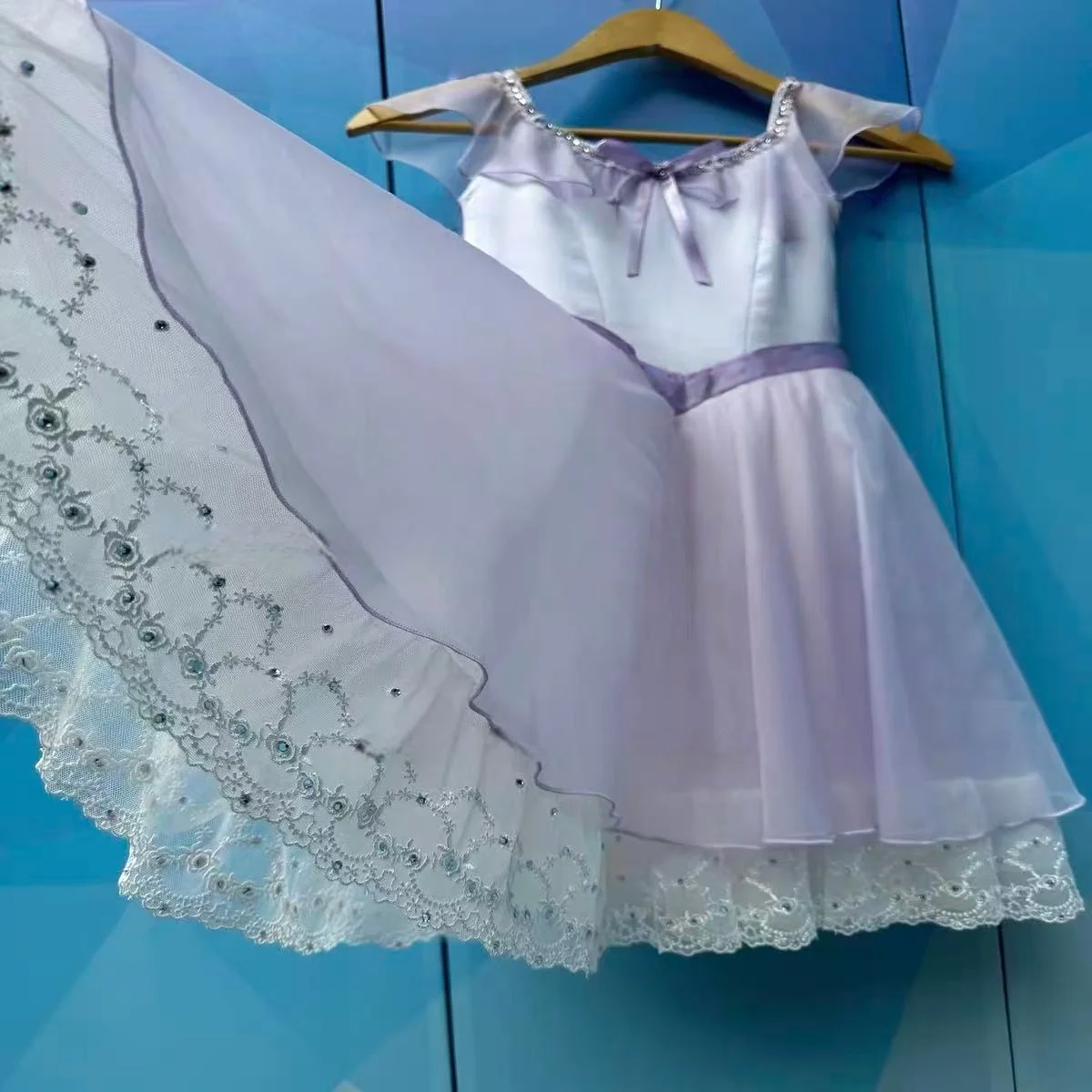 Light purple graduation dance girl variation ballet skirt flowing long gauze skirt