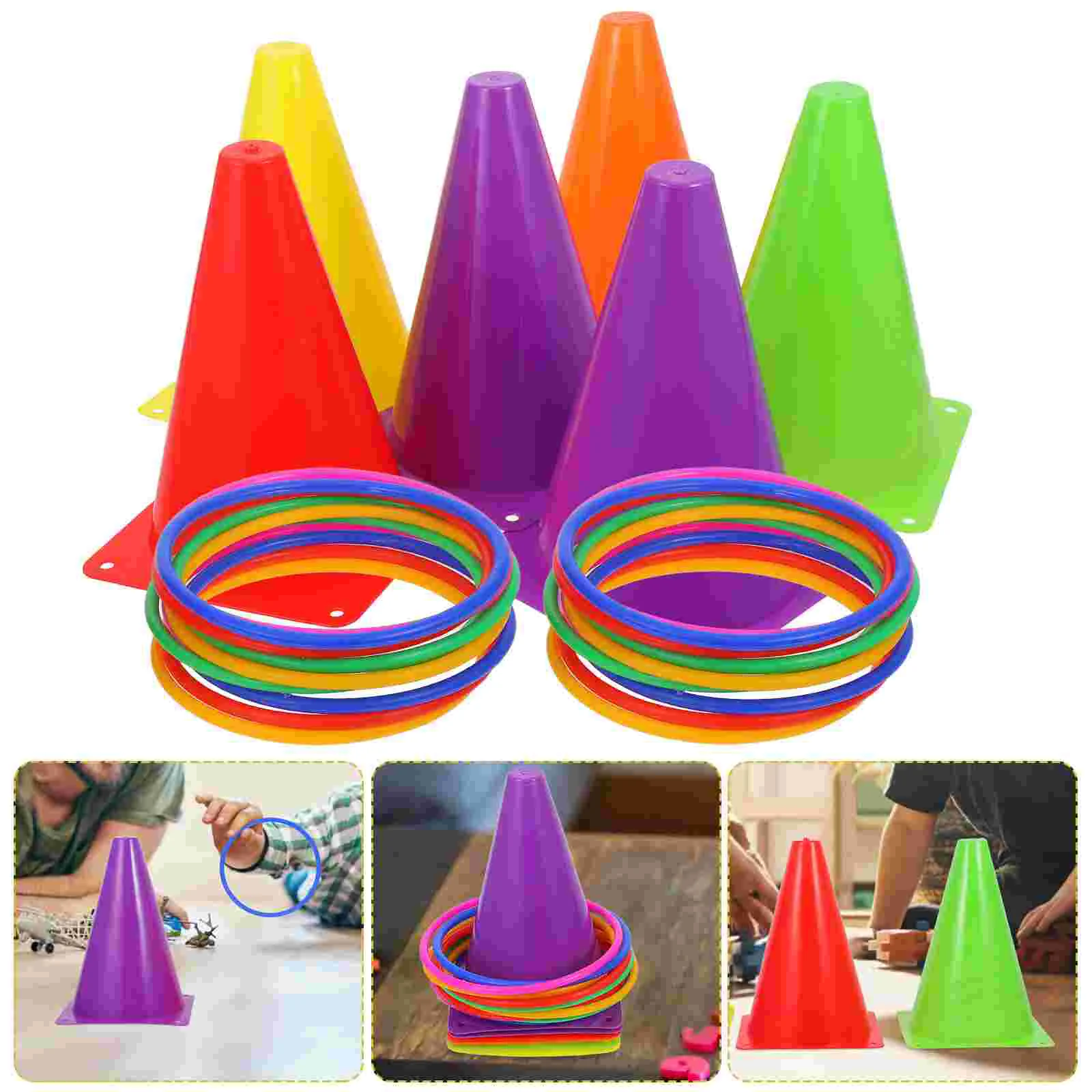 Ice Cream Cone Hoop Athletic Cones and Small Rings Colored Practice Soccer Net Game for Kids Football Training Tool Gift Child