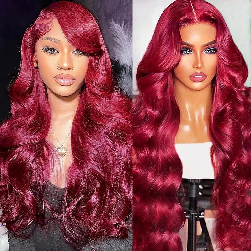 

Clearance Sale: 99J Burgundy Long Curly Hair 13x4HD Transparent Lace Front Pre-Pulled Hair Syntheti Suitable For Women Wavy Wigs