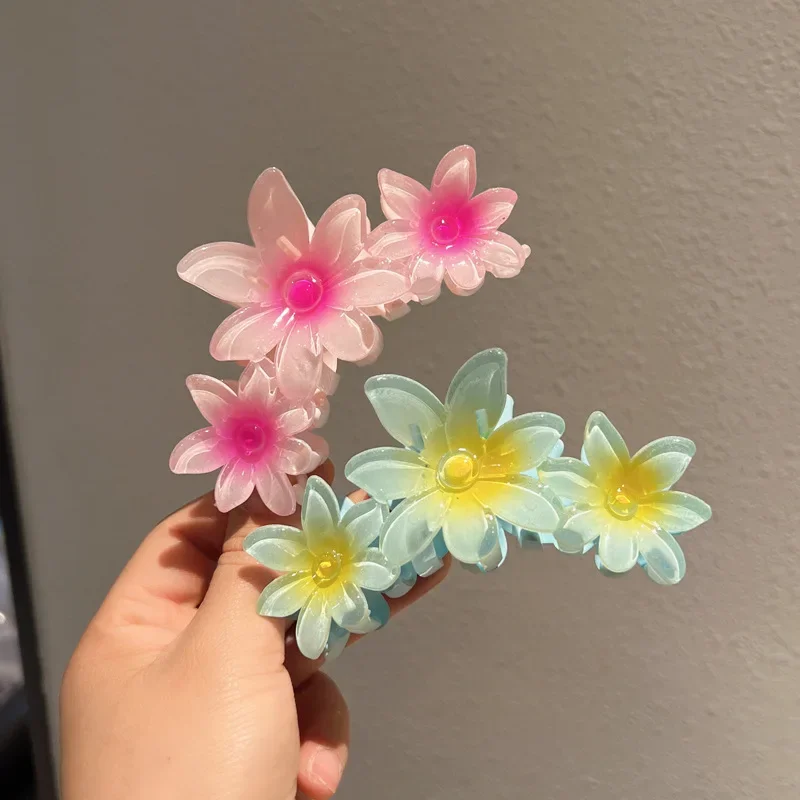 

New Sweet Flower Hair Claw Women Girls Flowers Shark Clip Candy Color Large Gradient Crab Clamp Barrettes Retro Headwears