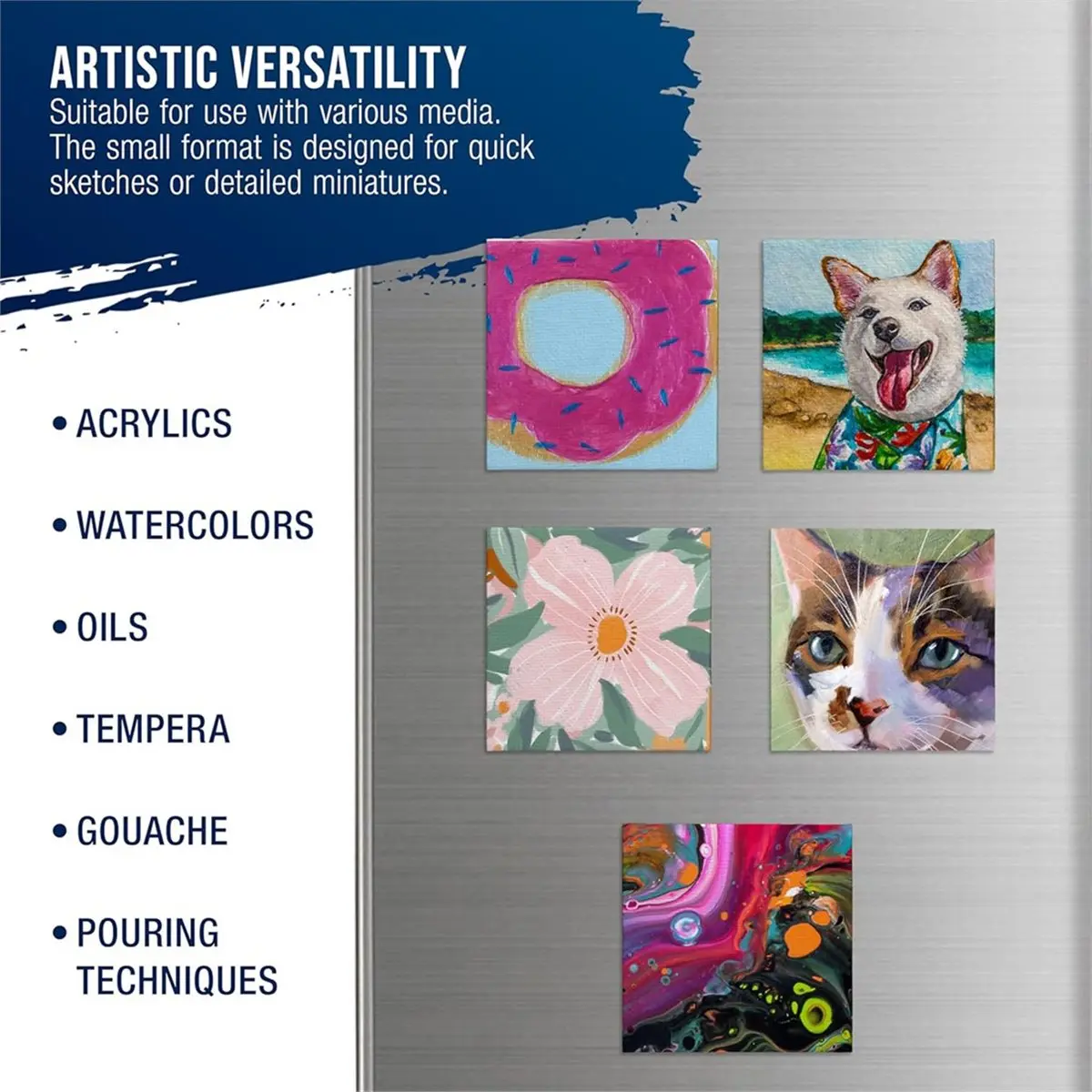 Home Tool Mini Magnetic Canvas Panels, 50 Pieces Per Pack, 7.5x7.5cm, Small Canvases for Painting on Acrylic and Watercolor