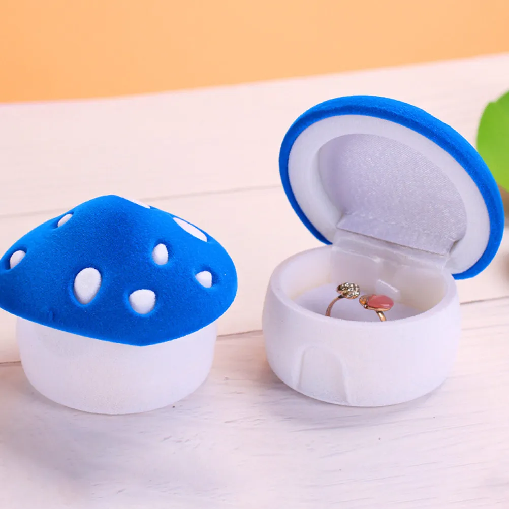 Mushroom Shape Jewelry Box Blue Rings Organizer Flannel Lined Scratch Proof Dust Resistant Elegant Gift for Women Ring Necklace