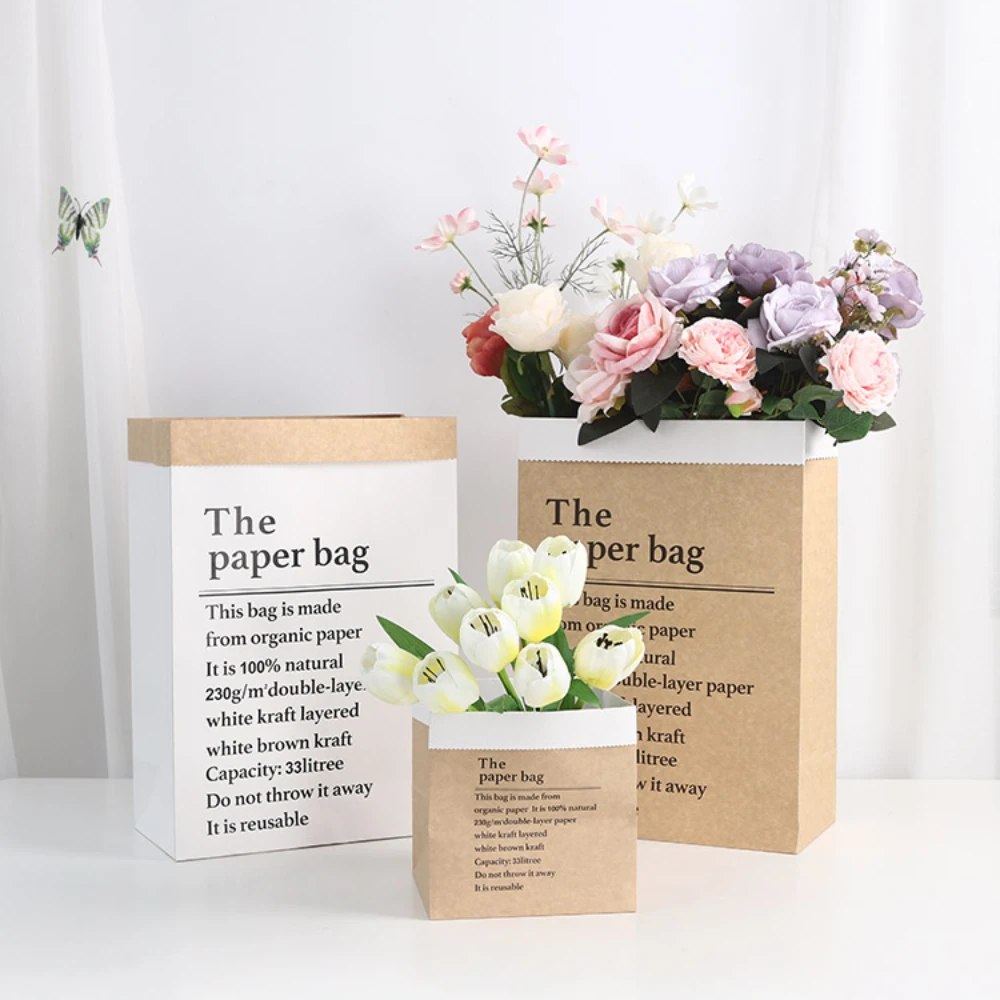 1 PC DIY Home Decor Dried Plant Basket Wedding Kraft Paper Bag Flowerpot Artificial Flower Vase Kraft Paper Bag Flowerpot