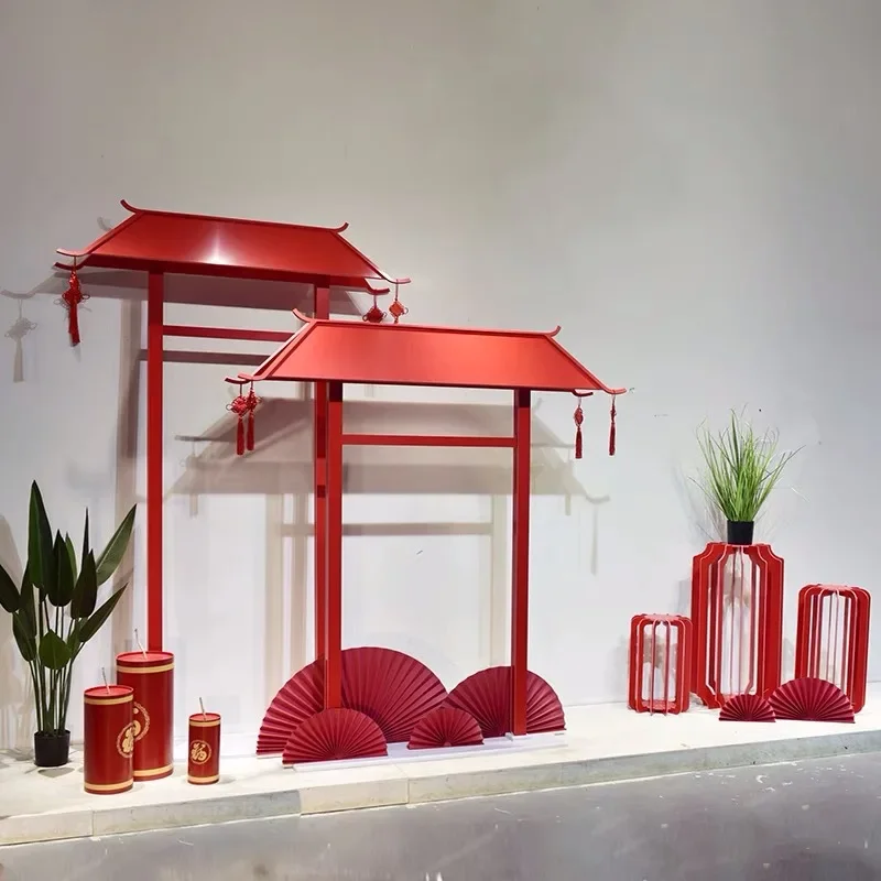 Chinese-style gazebo window beautiful ornaments New Year's Day Spring Festival Christmas Chinese style paper fan lantern display