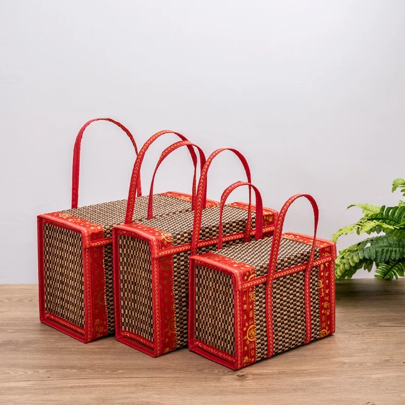 Cesta plegable de bambú para frutas y verduras, caja de regalo perfecta y bolsa de transporte manual, fácil de almacenar y transportar