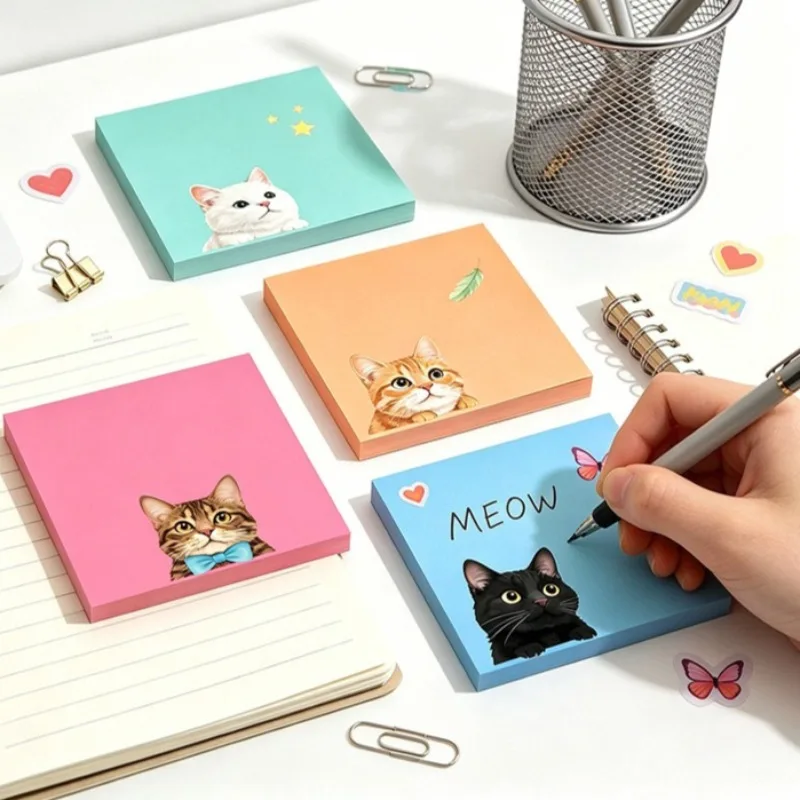 50 Macarons Cat Post-it Notes, Random Patterns, High Aesthetic Value, Suitable for Decorating Students' Books and Office Notes