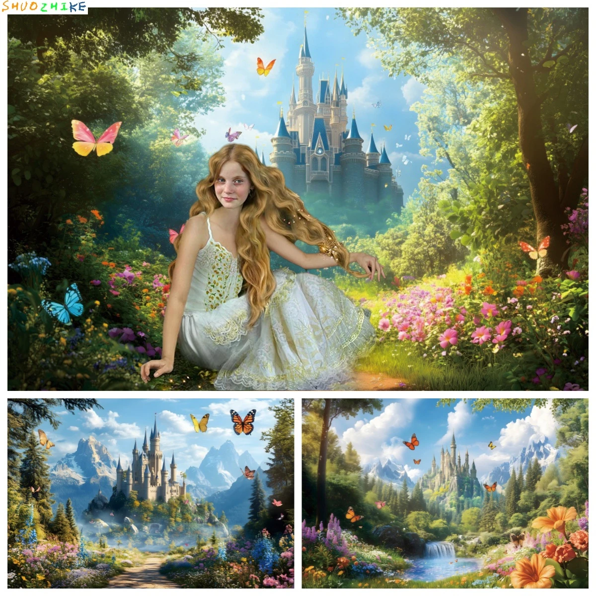 

Dreamy Forest Backdrop Fairy Tale Castle Butterfly Birthday Party Decoration Baby Shower Kids Portrait Photography Background