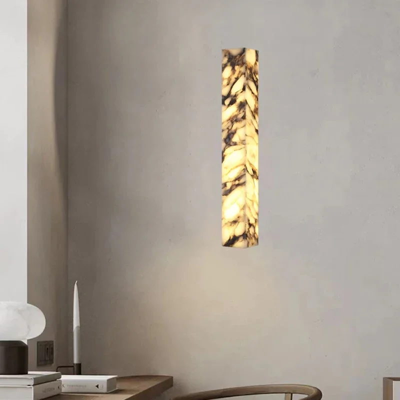 Cuboid Natural Marble Wall Lamp Art Design Dimmable Indoor Parlor Bedroom Stairs Bathroom Lighting