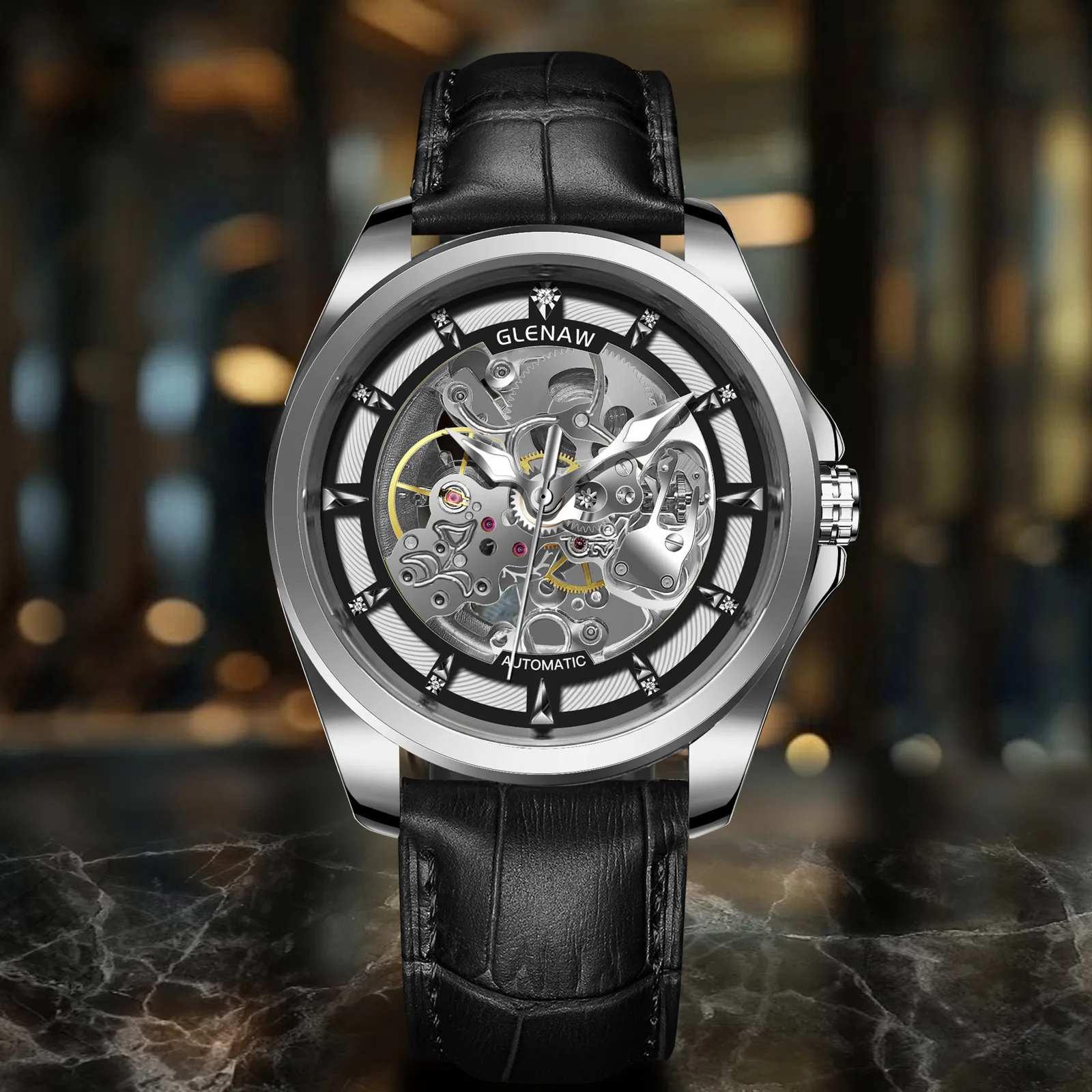 2026 GLENAW Design New Skeleton Dial Mechanical Watch Men's Night Light Luxury Watch Waterproof Automatic Watch Hot Selling