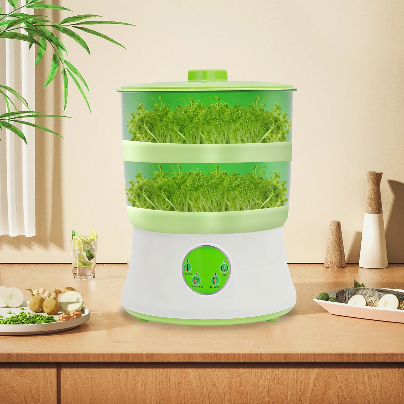 Máquina automática de brotes de soja doméstica de 2 capas de 20W para brotes de semillas de frijol con fácil operación