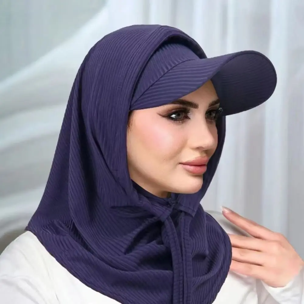 

Casual Sun Hat with Hood Sun Protection Solid Color Muslim Headscarf Hat Breathable UV Resistant Muslim Turban Cap Fishing