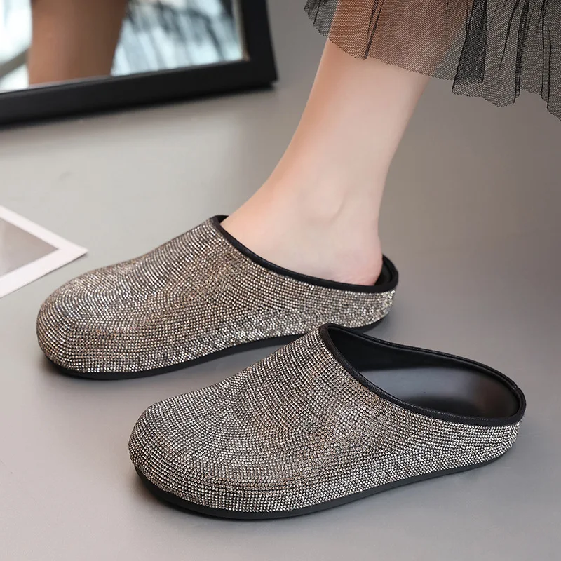 spring-2026-women's-fashionable-diamond-embellished-flat-bottom-slip-on-sandals-outdoor-wear-round-toe-rubber-sole-slippers