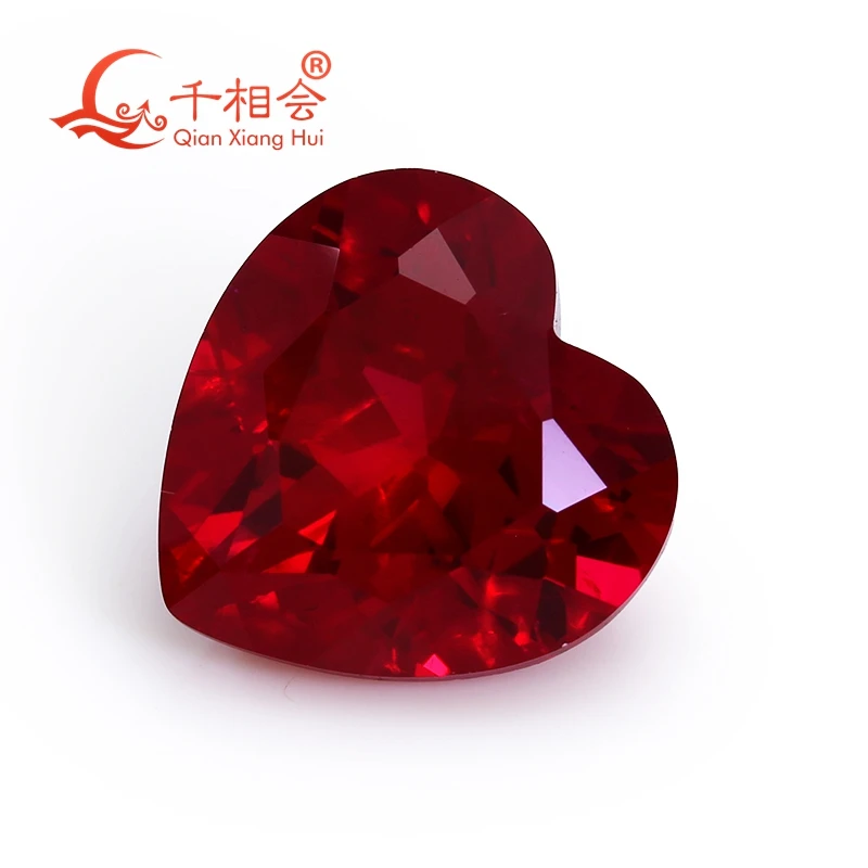 

Pigeon Blood Red color lab created ruby heart shape natural cut including minor cracks inclusions loose gem stone jewelry