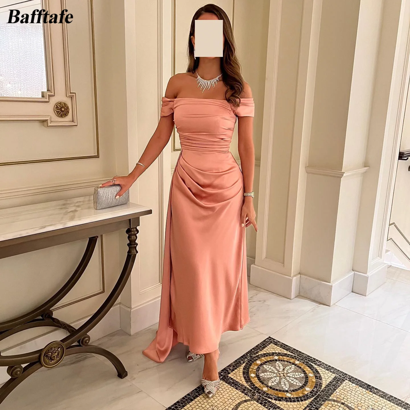 

Bafftafe Sheath Satin Saudi Arabic Evening Dresses Off The Shoulder Special Party Women Dress Ankle Length Midi Prom Gowns 2024