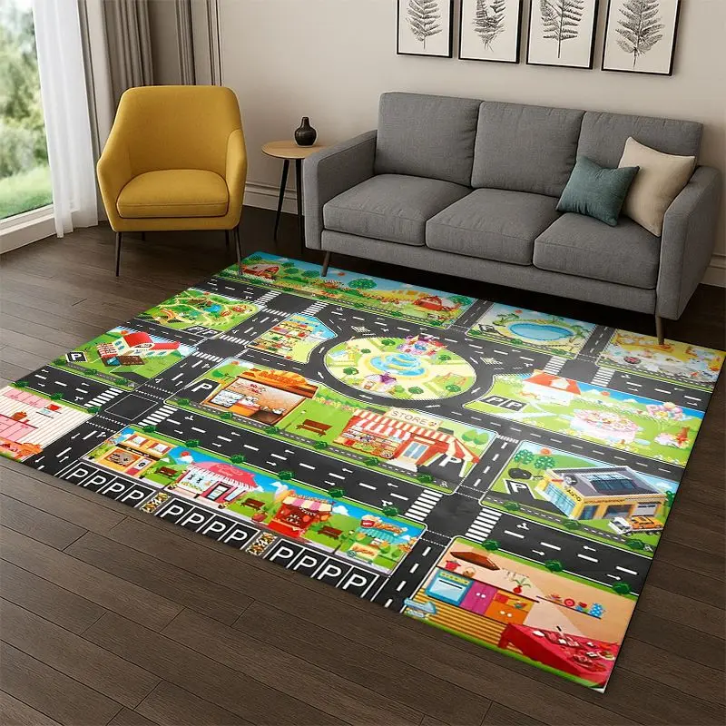 City Traffic Road Highway Runway Playroom Child PlayMat Carpet Rug for Bedroom Living Room Sofa Doormat Home Decor Non-slip
