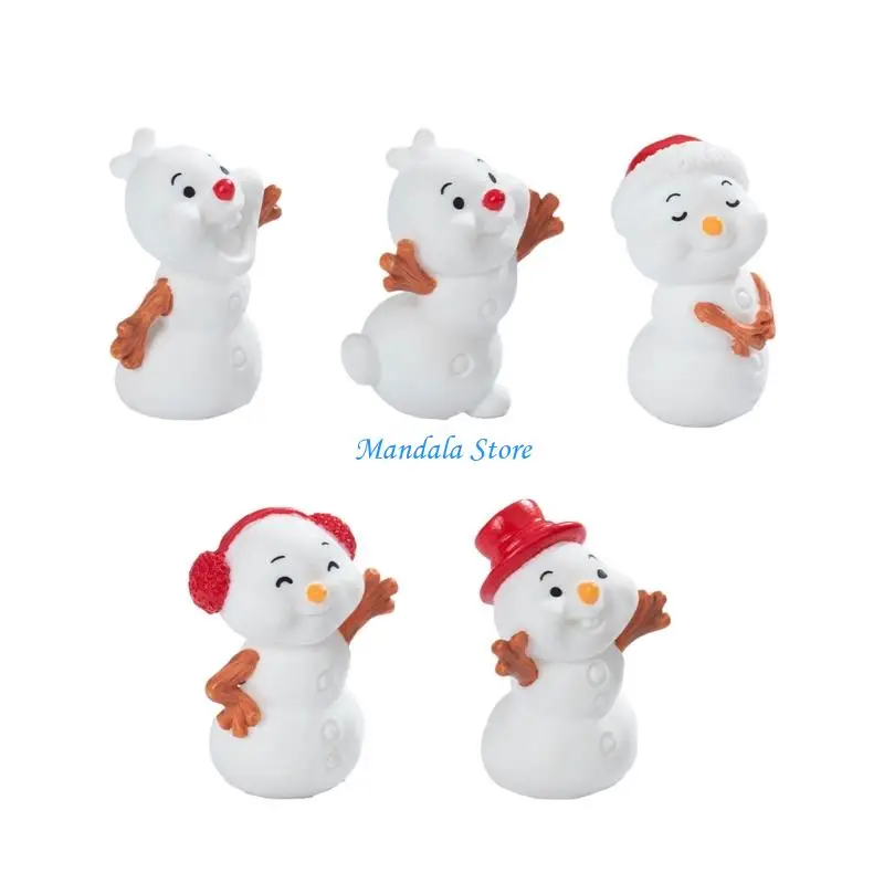 

U2JC 5Pcs Miniature Snowman Statue Ornament Tiny Resin Snowman Figurine Christmas Decoration For Mantels Tabletop Display