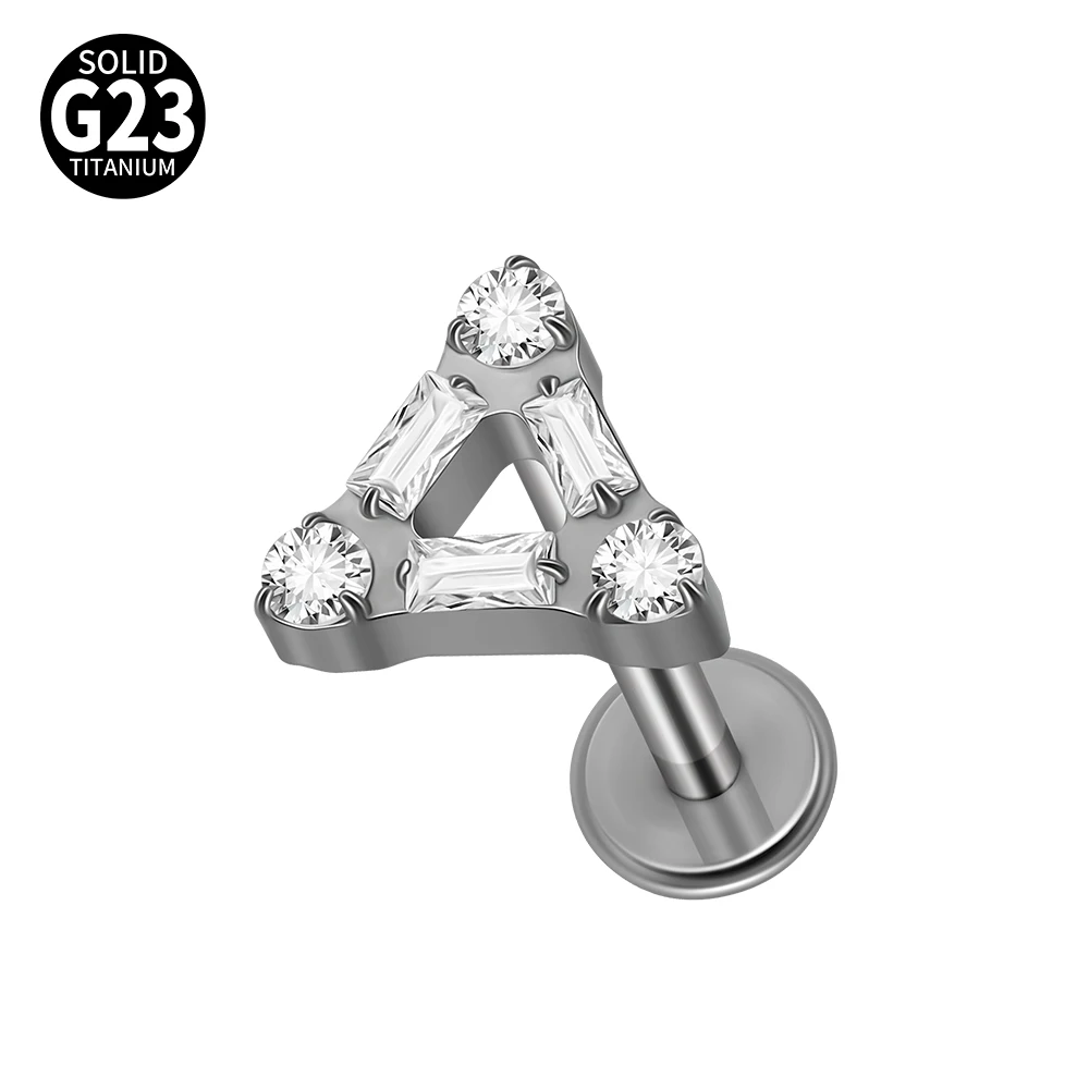 G23 Titanium Moon CZ Internal Thread Labret Piercing Earring