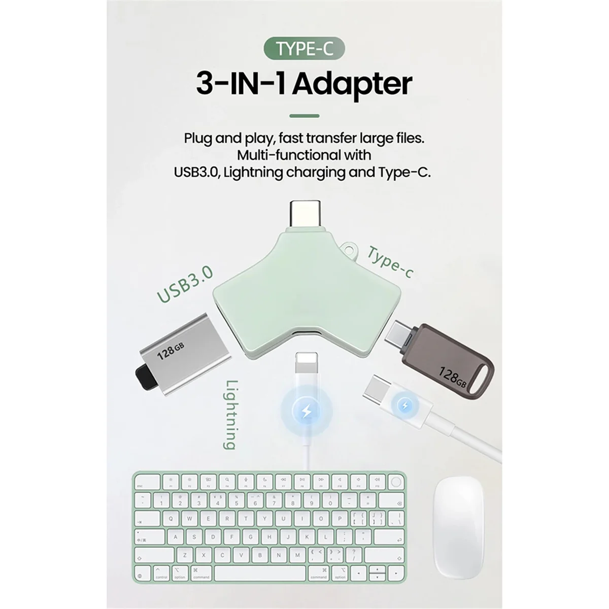 A49T OTG-Adapter für Typ-C Micro-Lighning-Adapter USB 3.0-Adapter-Konverter für USB-Flash-Laufwerk